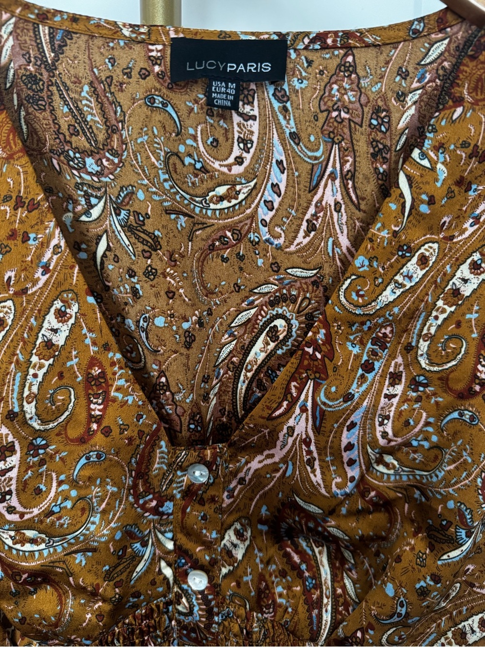 Lucy Paris Rust Paisley Smocked V-Neck Blouse - Picture 2 of 3